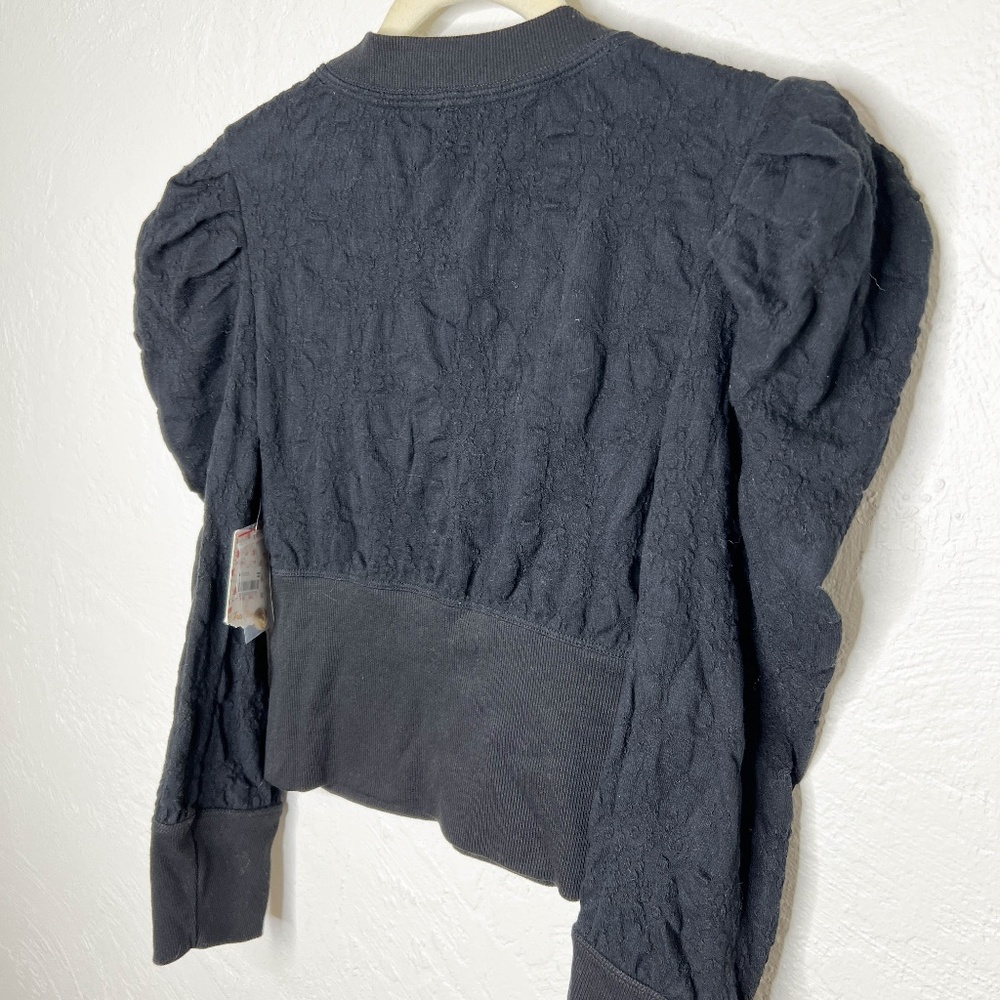 NWT Free People | Black Gemma Henley Blouse Ruched Shoulder Sleeve XS - Picture 12 of 15